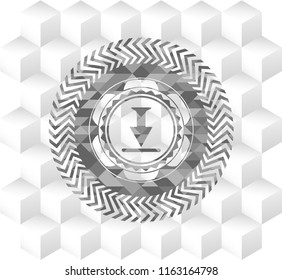 download icon inside grey emblem with geometric cube white background