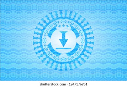 download icon inside light blue water wave style badge.