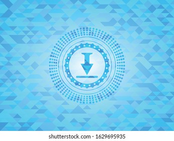 download icon inside light blue emblem with triangle mosaic background