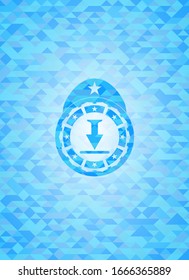 download icon inside light blue emblem with triangle mosaic background