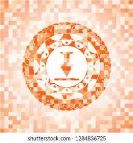 download icon inside orange tile background illustration. Square geometric mosaic seamless pattern with emblem inside.