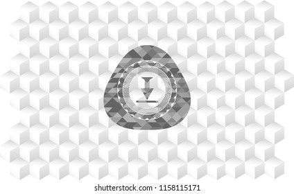 download icon inside realistic grey emblem with geometric cube white background