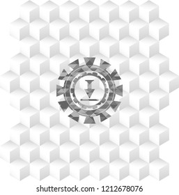 download icon inside realistic grey emblem with geometric cube white background