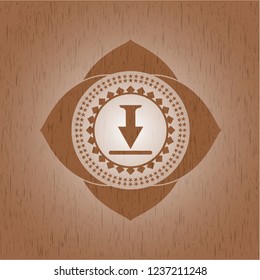 download icon inside realistic wooden emblem
