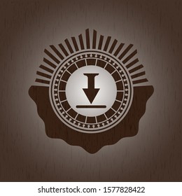download icon inside realistic wooden emblem