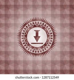 download icon inside red seamless badge with geometric background.