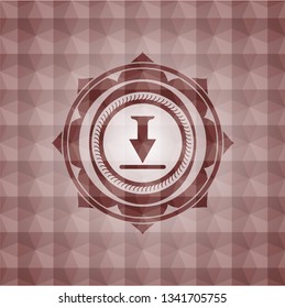 download icon inside red seamless geometric pattern emblem. Seamless.