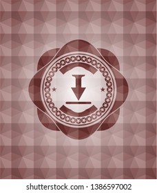 download icon inside red seamless badge with geometric pattern background.
