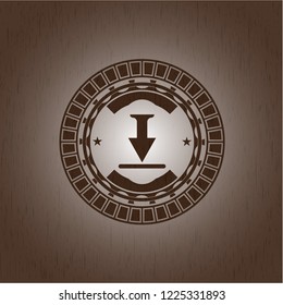 download icon inside retro style wooden emblem