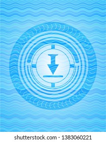download icon inside sky blue water wave style badge.