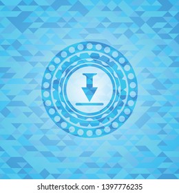 download icon inside sky blue emblem. Mosaic background