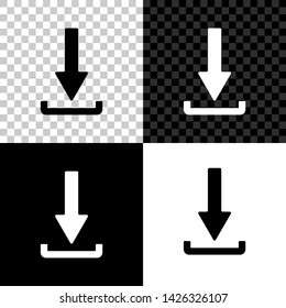 Download icon isolated on black, white and transparent background. Upload button. Load symbol. Arrow point to down. Vector Illustration