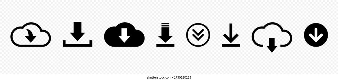 Download icon. Loading icons set. Collection of download icons. Download files. Cloud storage icon set