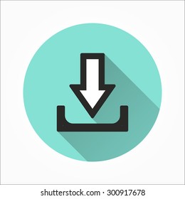 Download  - icon with long shadow, flat design. Vector illustration