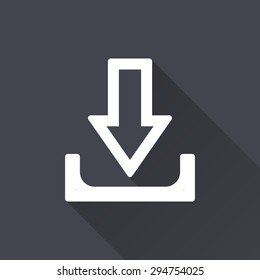 Download icon with a long shadow on a black background. Vector illustration.