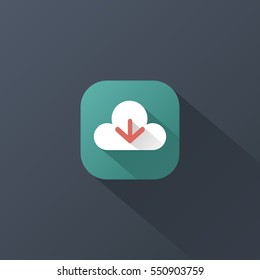 Download icon with long shadows. Flat design. Vector illustration.