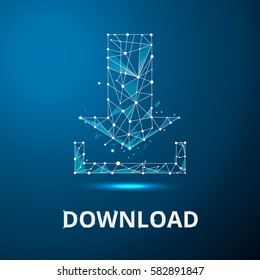Download icon. Low Poly Design with lines and dots.