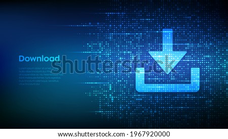 Download icon made with binary code. Download Cloed Data Storage. Install symbol. Digital binary data and streaming digital code. Matrix background with digits 1.0. Vector Illustration.