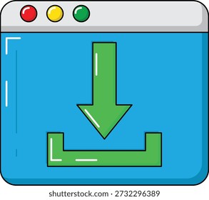 Icono de Descarga en la ventana del navegador – Descarga de archivos y concepto de Tecnología de Internet