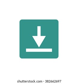 Download icon, on green rectangle background, white outline