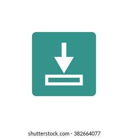 Download icon, on green rectangle background, white outline