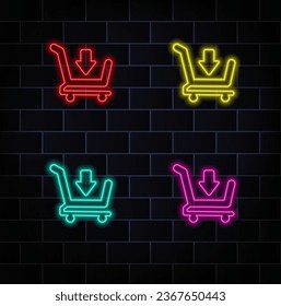 download icon. online shopping. Set of vector neon game buttons. Colorful neon buttons. Game button and neon icon. Vector illustration. yellow, red, green, blue, pink and orange.