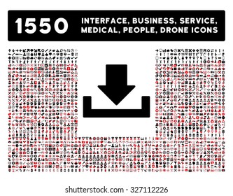 Download icon and other web interface, business, tools, people, medical service and awards vector symbols. Style is bicolor flat symbols, intensive red and black colors, rounded angles, white