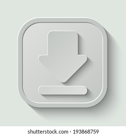Download icon - paper button with shadow on light background