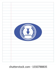 download icon pen emblem. Blue ink. Vector Illustration. Detailed.