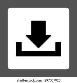Download icon from Primitive Buttons OverColor Set. This rounded square flat button is drawn with black and white colors on a gray background.