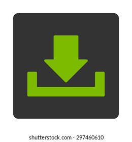 Download icon from Primitive Buttons OverColor Set. This rounded square flat button is drawn with eco green and gray colors on a white background.