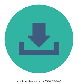 Download icon from Primitive Round Buttons OverColor Set. This round flat button is drawn with cobalt and cyan colors on a white background.