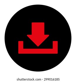 Download icon from Primitive Round Buttons OverColor Set. This round flat button is drawn with intensive red and black colors on a white background.
