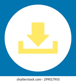 Download icon from Primitive Round Buttons OverColor Set. This round flat button is drawn with yellow and white colors on a blue background.