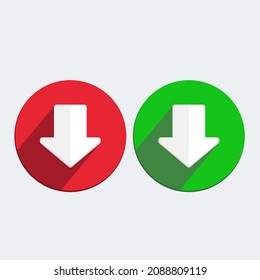 Download icon red and green. Vector download. Upload button. Round button. Arrow point to down