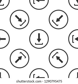 Download icon seamless pattern on white background. Upload button. Load symbol. Arrow point to down. Flat design. Vector Illustration