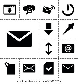 Download icon. set of 13 filled downloadicons such as email, file, mail, stopwatch camera, arrow, arrow down, search cloud, download cloud