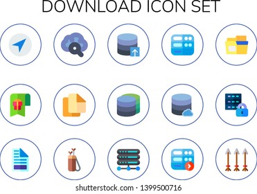download icon set. 15 flat download icons.  Simple modern icons about  - navigation, bookmark, cloud computing, file, database, server, archive, arrow, arrows