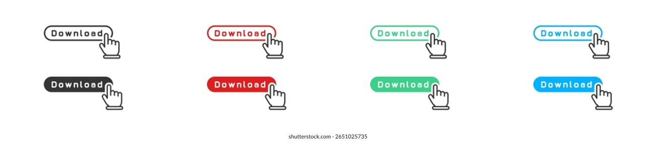 Conjunto de ícones de download. Clique no sinal gráfico do botão. Toque nos ícones de botão em design vetorial. Pictograma de downloads