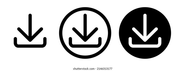 Download icon set, download button Collection, Vector illustration. Black icon isolated on white background.