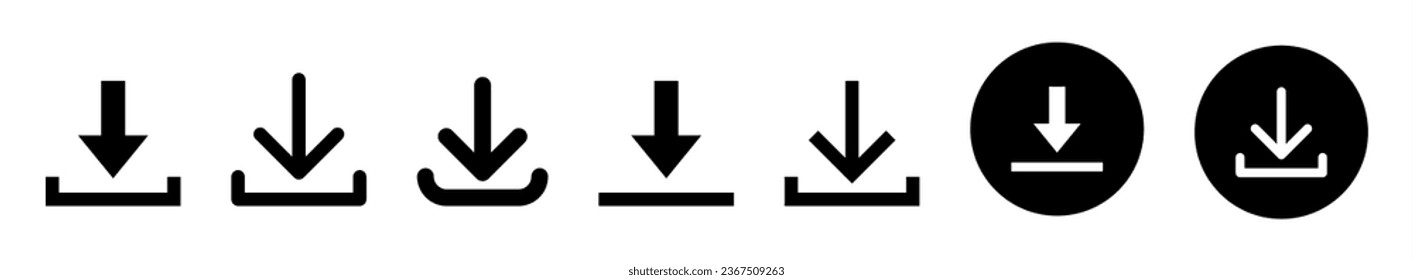 Symbol-Set herunterladen. Schaltfläche Kollektion herunterladen. Laden Sie Dateien Symbole Vektor. einfaches Download-Symbol einzeln auf weißem Hintergrund. Pfeil-Download-Symbol. Vektorsymbol.