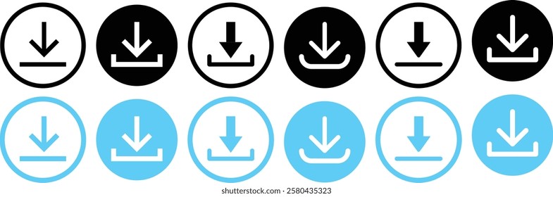 Download icon set. Download button Collection. save file icon, import data storage icon button.  Vector illustration