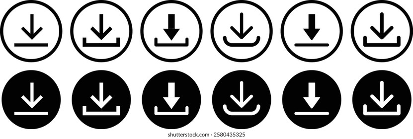 Download icon set. Download button Collection. save file icon, import data storage icon button.  Vector illustration