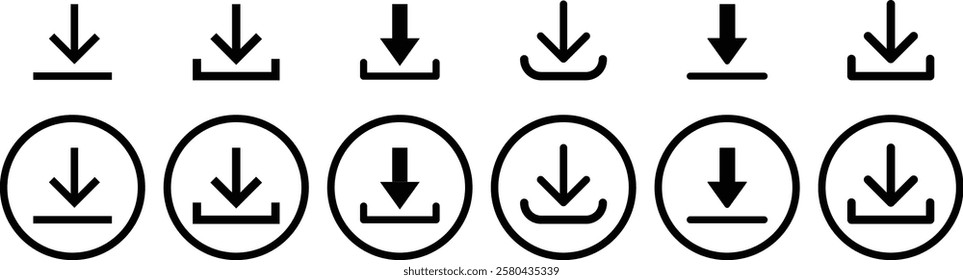 Download icon set. Download button Collection. save file icon, import data storage icon button.  Vector illustration