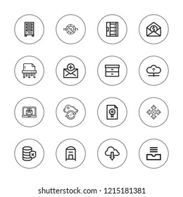 Download icon set. collection of 16 outline download icons with cloud computing, cloud, database, email, file, filing, mail, loading, inbox, navigation, server icons.