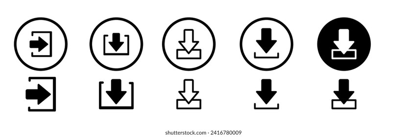 Symbol-Set herunterladen. Enthält Upload, Dokument, Link, Download-Datei, Login-Icon-Datensymbole. Kollektion von festen Symbolen. Vektorgrafik