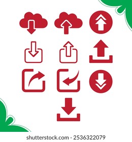 Download icon set. Containing upload, document, link, download file, folder, data and PDF icons. Solid icon collection. Vector illustration. Share button line icon set. Link, broken hyperlink, 