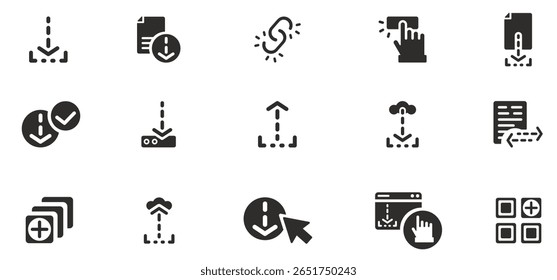 conjunto de ícones de download, contém documento, download, pasta, ícones de arquivo