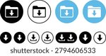 Download icon set, folder and arrow symbols, editable, isolated, black and blue design, UI vector pack, tray clipart