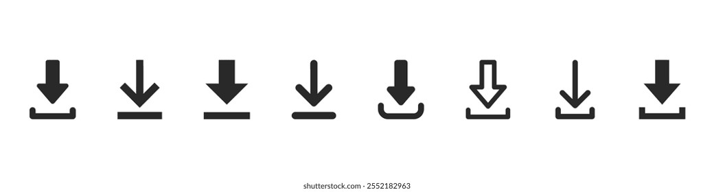 Download icon set. Load symbol. Download icon collection. Down arrow. Software download icon. Vector illustration